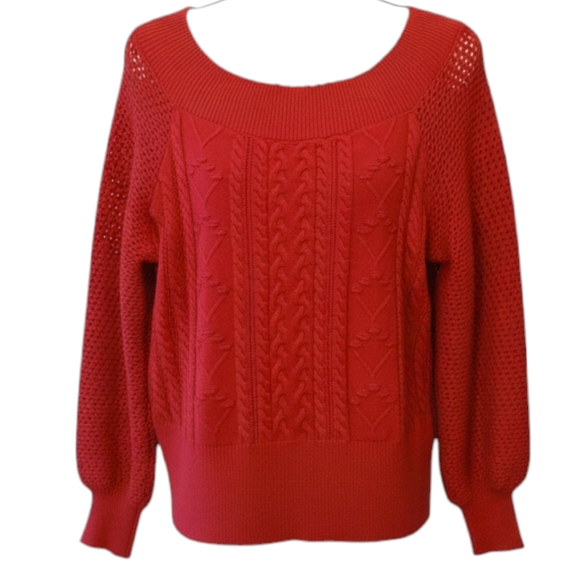 💙Willow & Root Red Cable-knit Sweater With Crochet Trim Size XL EUC - Picture 3 of 9
